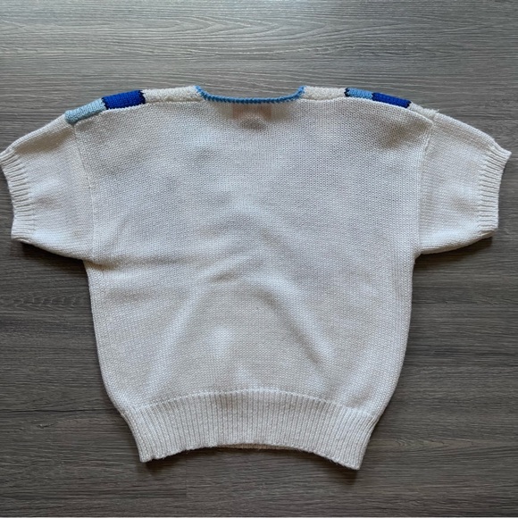 Vintage 80’s Floral Sweater White & Blue Appliqué - Picture 4 of 4